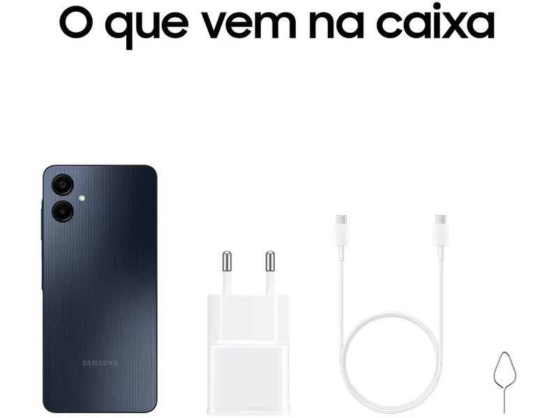 Smartphone Samsung Galaxy A06 128GB 4GB RAM Azul Escuro" Câm. Dupla + Selfie 8MP Tela Infinita de 6.7", Octa Core, Bateria de 5000mAh