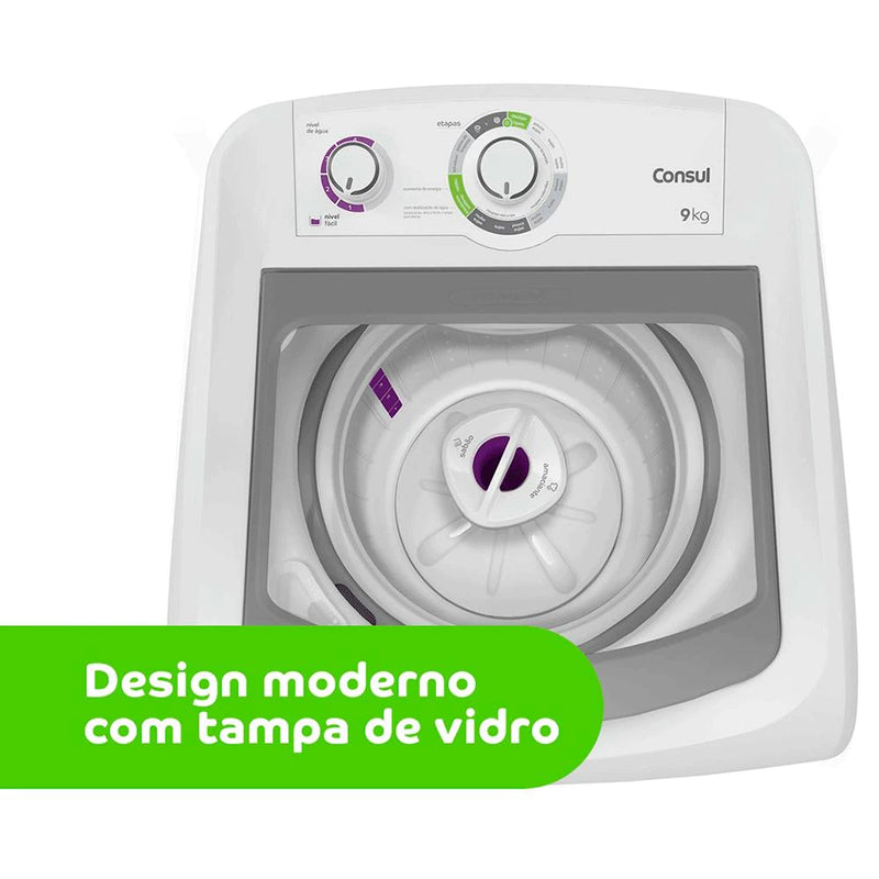 Lavadora de Roupas Consul CWB09AB com Ciclo Edredom Dual Dispenser Dosagem Extra Econômica 9Kg - Branca