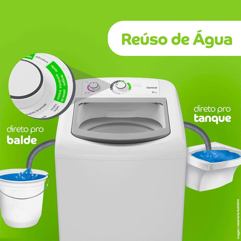 Lavadora de Roupas Consul CWB09AB com Ciclo Edredom Dual Dispenser Dosagem Extra Econômica 9Kg - Branca